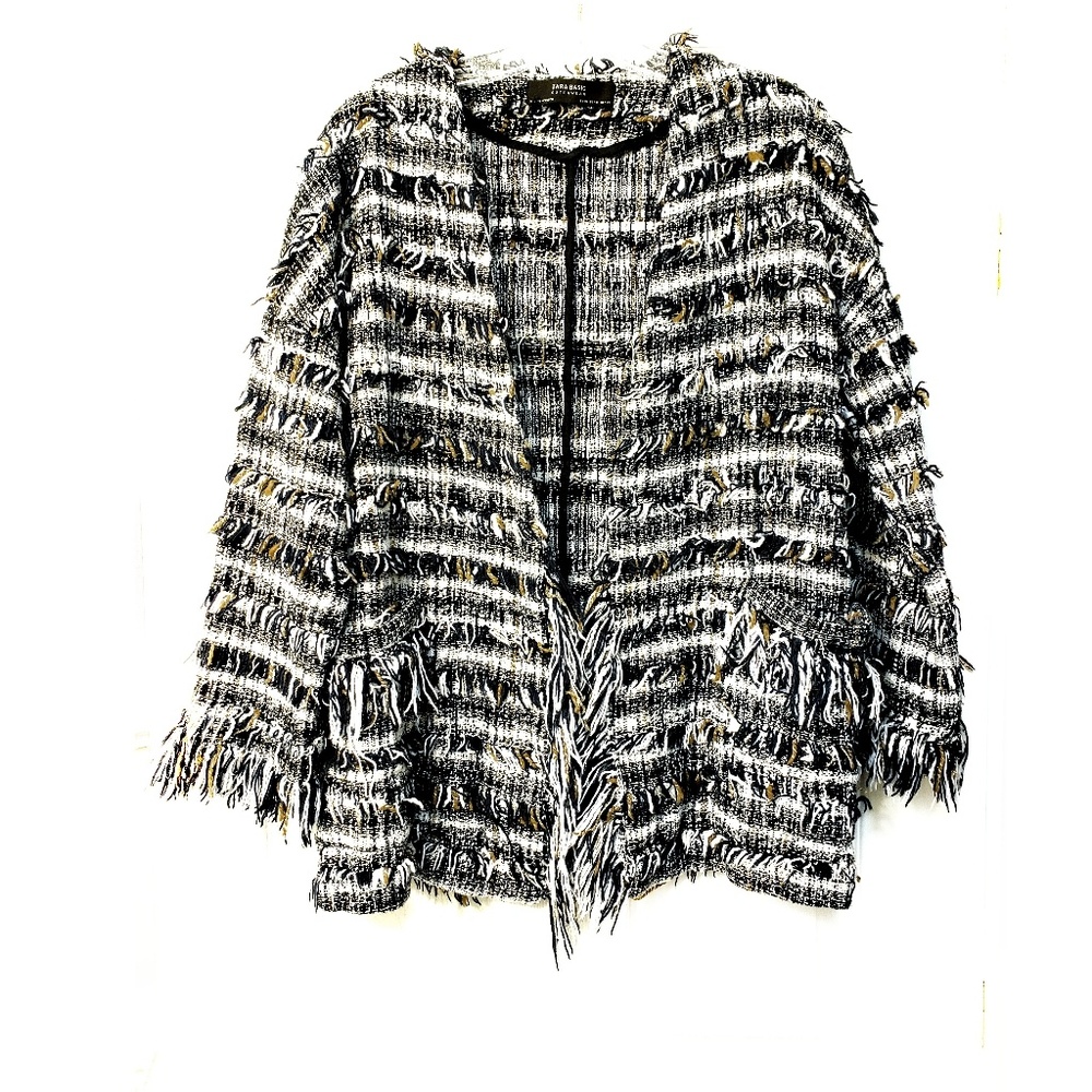 ZARA Outerwear Tweed Fringe Jacket Coat